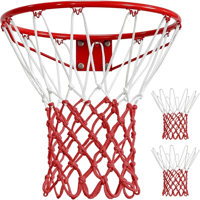 PULULA Basketball Net 2 Pack, Heavy Duty Basketball Net Replacement Weather Anti Whip Polyester Basketball Hoop Net Fits Standard Indoor Or Outdoor Court Use - Easy Install (Red White) - Image 1